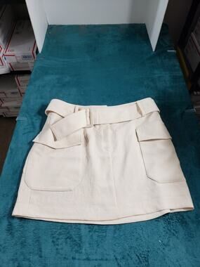 Express Skirt Size 14 Womens Beige Belted Side Pocket Ladies Hook & Eye Work NWT